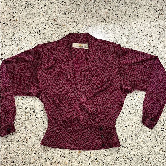 90’s vintage wrap blouse top magenta pink black print small s - Picture 1 of 7